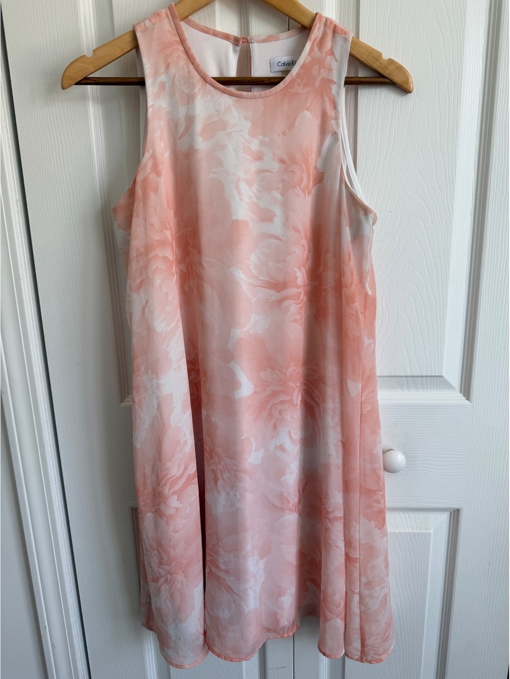 Calvin Klein Women's Sleeveless Floral Print Dress Size 6 Peach Polyester